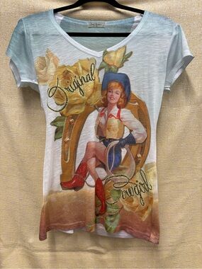 Original Cowgirl Graphic Tee by sweet Gisele- White with Multicolor Print